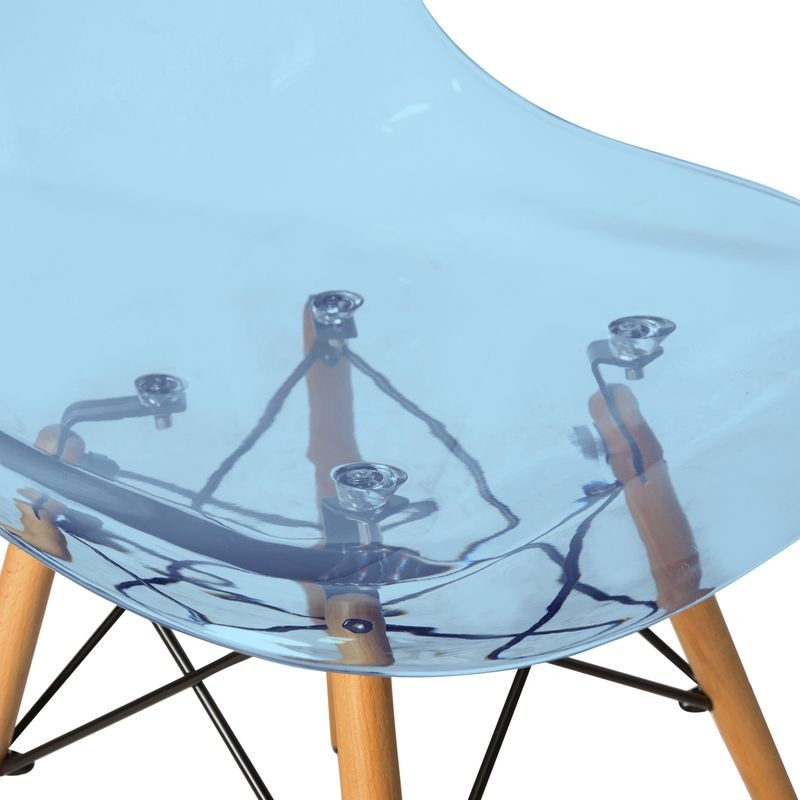 LeisureMod Dover Plastic Molded Dining Side Chair Transparent Blue Closeup.
