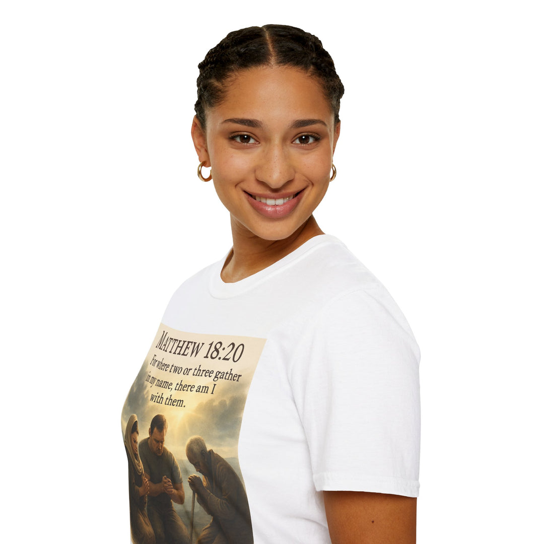 Christian Scripture T-Shirt — Matthew 18:20 and Isaiah 41:10 Faith Tee