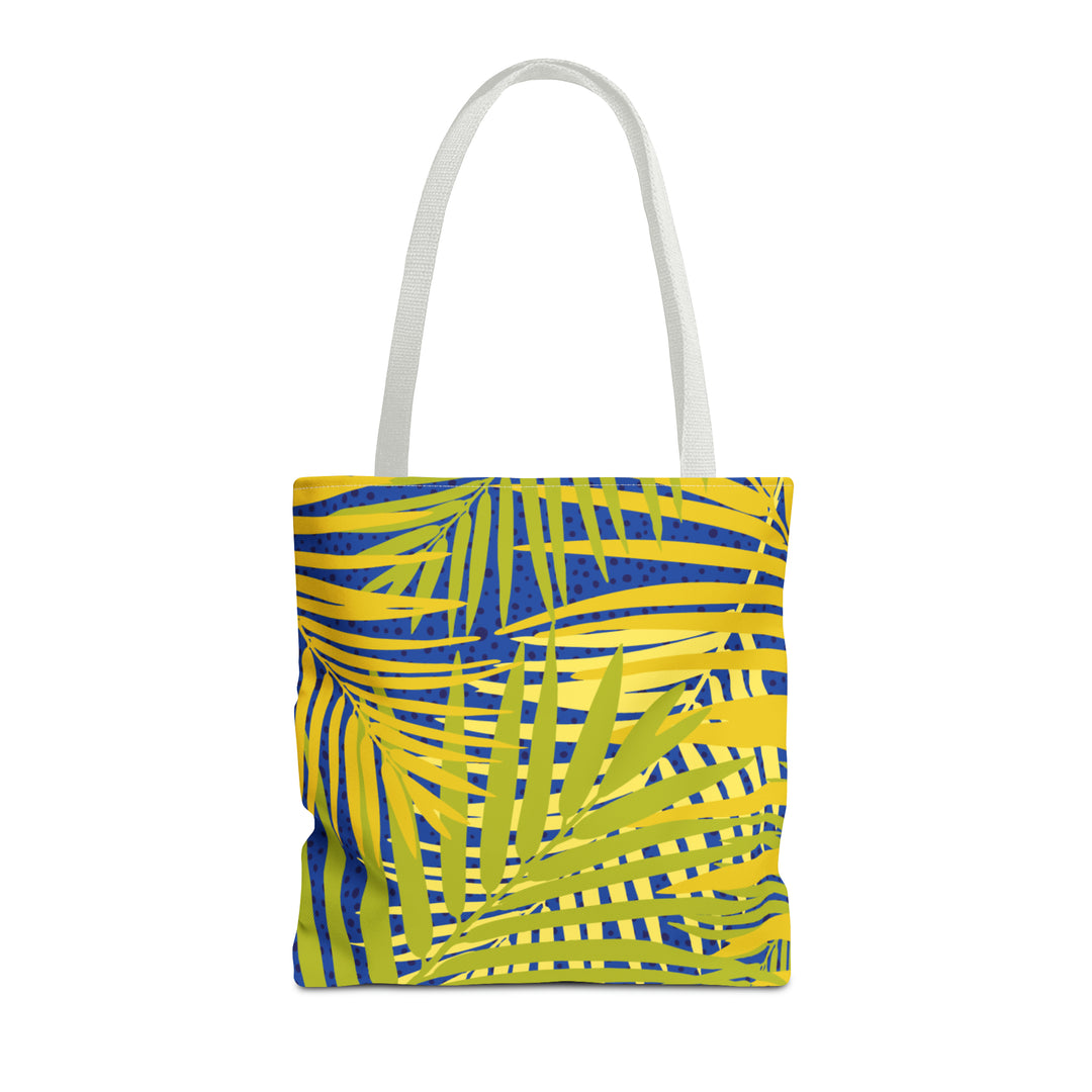 Green Leaves Pattern Over Blue Tote Bag (AOP)