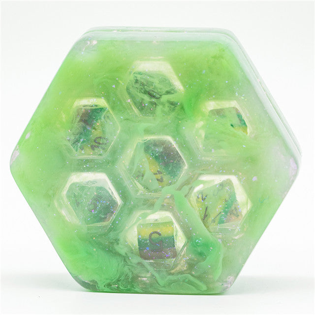 Resin Hexagon Box for Dnd Dice Case (Glitter Green）