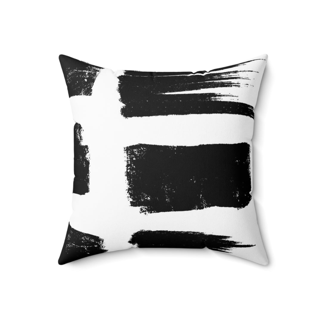 Black and White Paint Strokes Spun Polyester Square Pillow