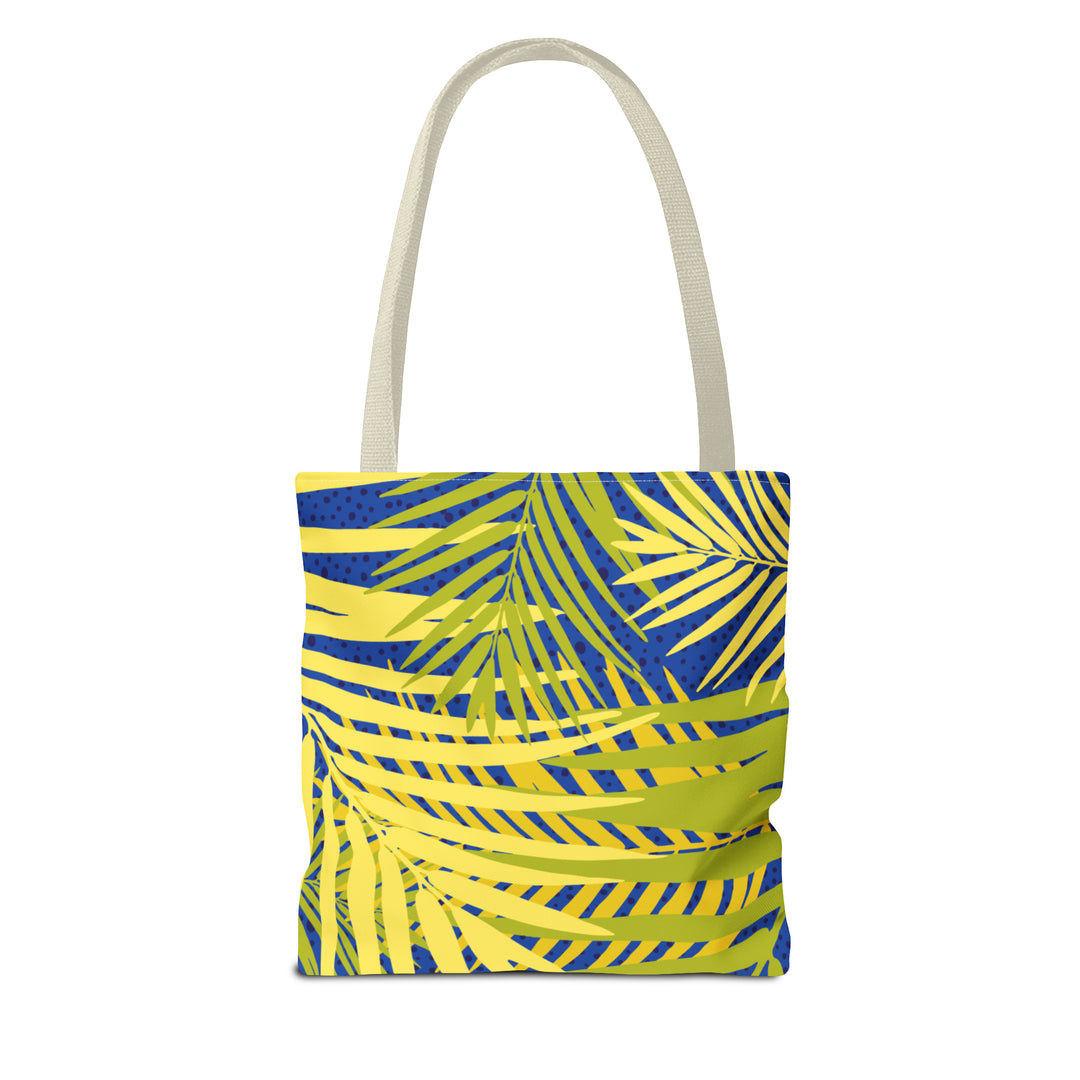 Green Leaves Pattern Over Blue Tote Bag (AOP)