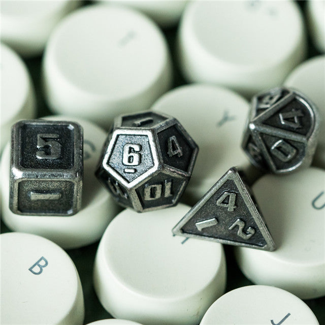 Silver Mini Metal Dice Ancient Effect | (10mm to 15mm) 7-Dice Udixi RPG