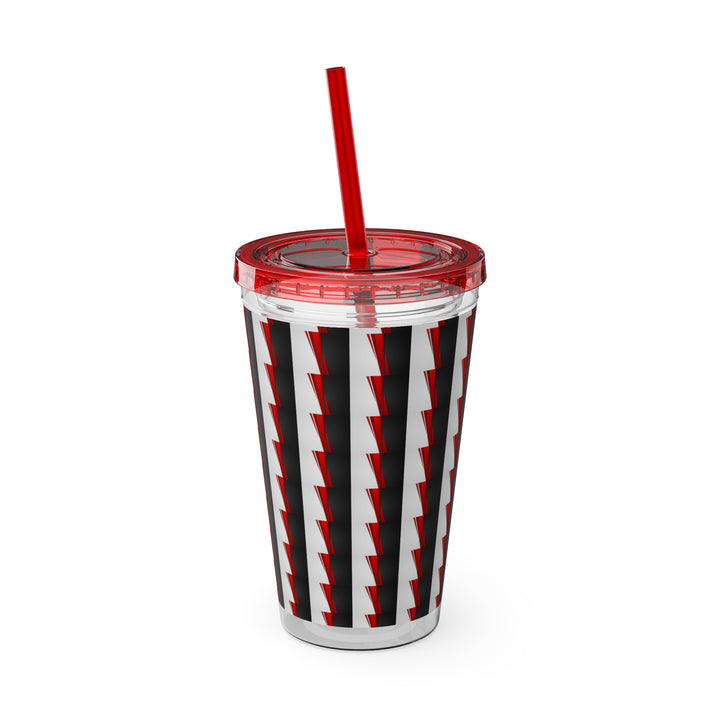 Classic Red Black Gray Sunsplash Tumbler with Straw, 16oz