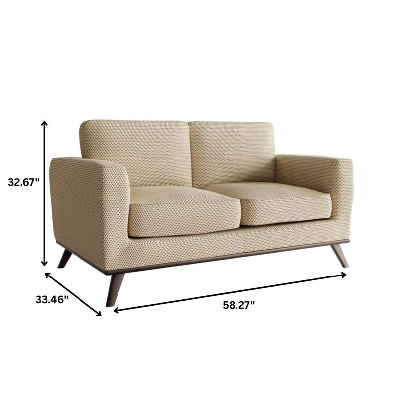LeisureMod Chester Modern Faux Leather Loveseat in Beige Mesh Dimensions.