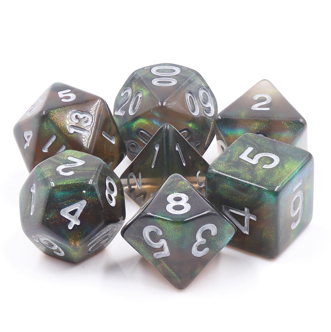 Night Wish: Smoke Grey Glitter Iridescent Effect 7-Dice Set