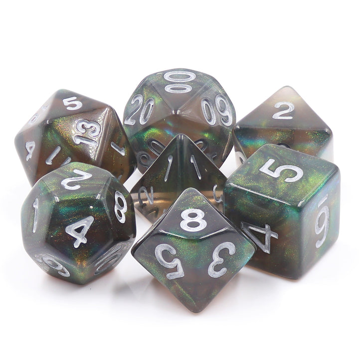 Night Wish: Smoke Grey Glitter Iridescent Effect 7-Dice Set