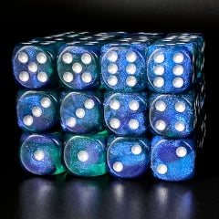 Blue & Green 16mm Glitter Pipped Dice