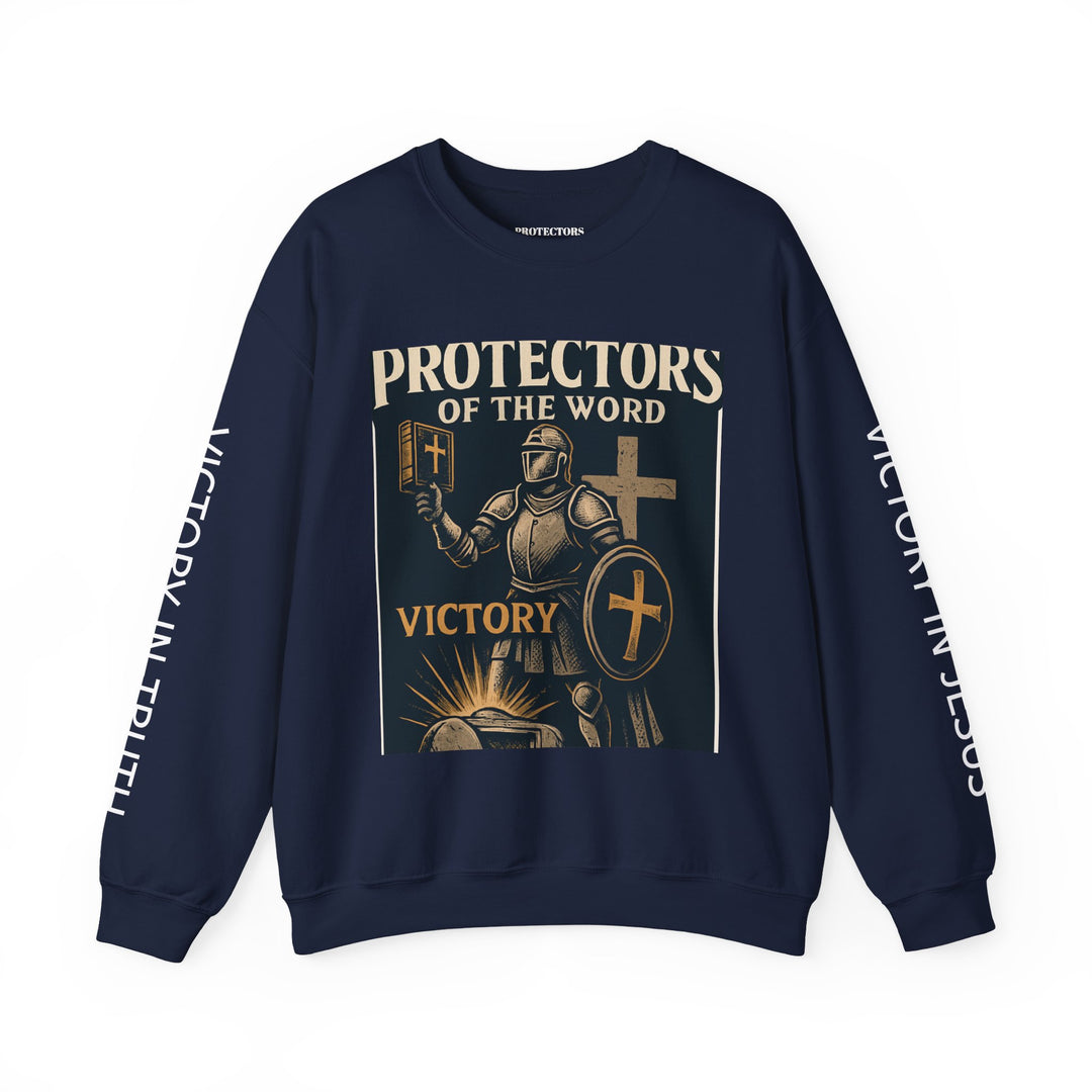 Knight Shield Crewneck Sweatshirt — "Protectors of the Word Victory"