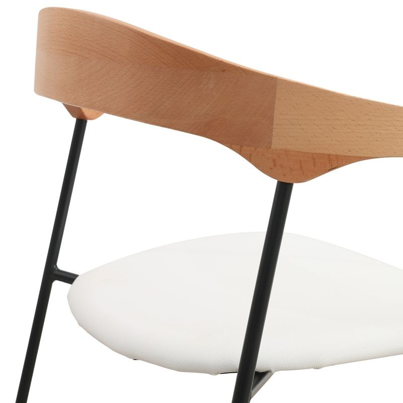 LeisureMod Lyra Collection Modern Chair in Natural Wood Back and White Seat Back Photo.
