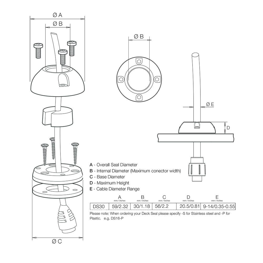 Scanstrut DS30-S Vertical Cable Seal - Stainless Steel [DS30-S]