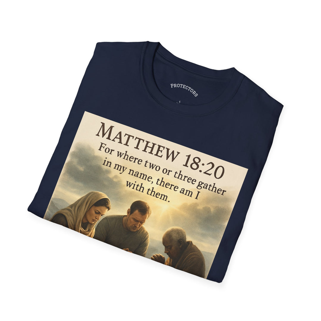 Christian Scripture T-Shirt — Matthew 18:20 and Isaiah 41:10 Faith Tee