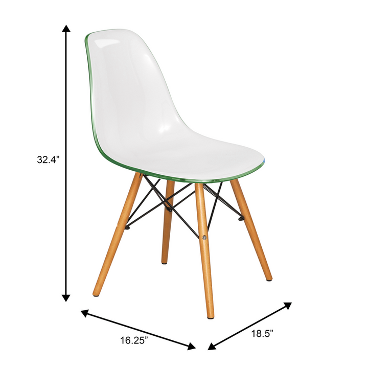 LeisureMod Dover Plastic Molded Dining Side Chair in White Green Dimensions.