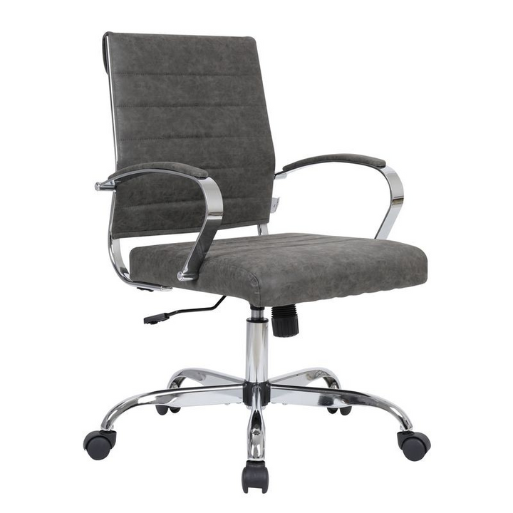 LeisureMod Benmar Leather Office Chair Charcoal