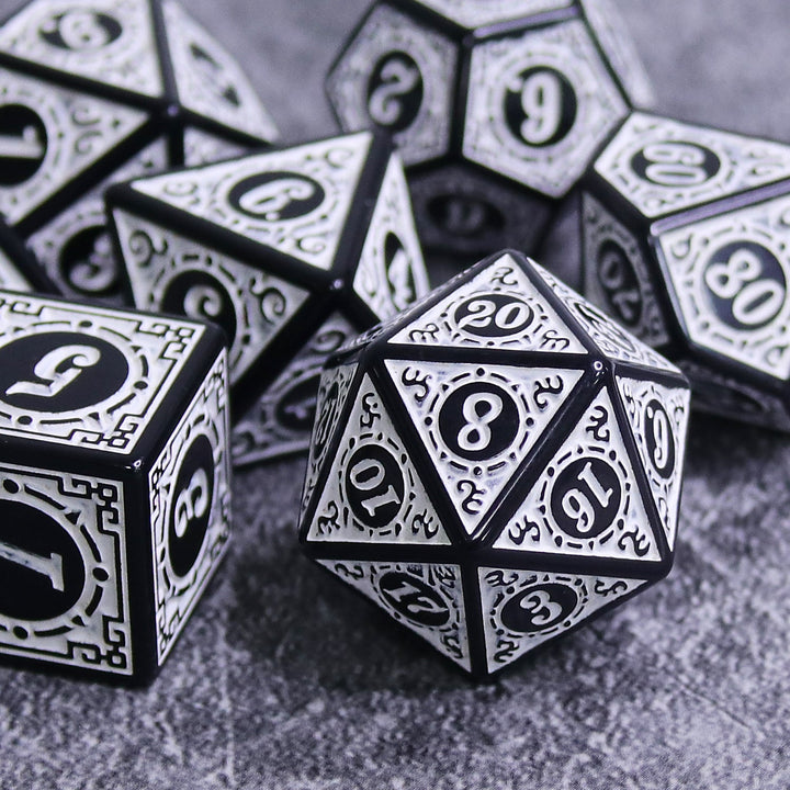 White Magic Flame 7-Dice Set DND RPG Dice Black w/Color Fill