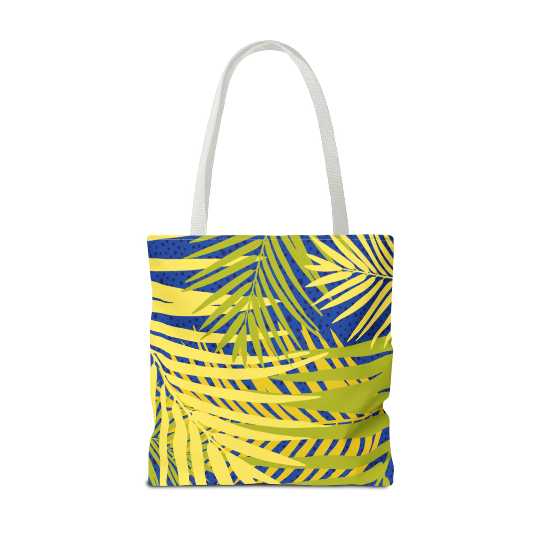 Green Leaves Pattern Over Blue Tote Bag (AOP)