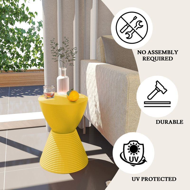 LeisureMod Modern Round Boyd Side Table Yellow by Couch.
