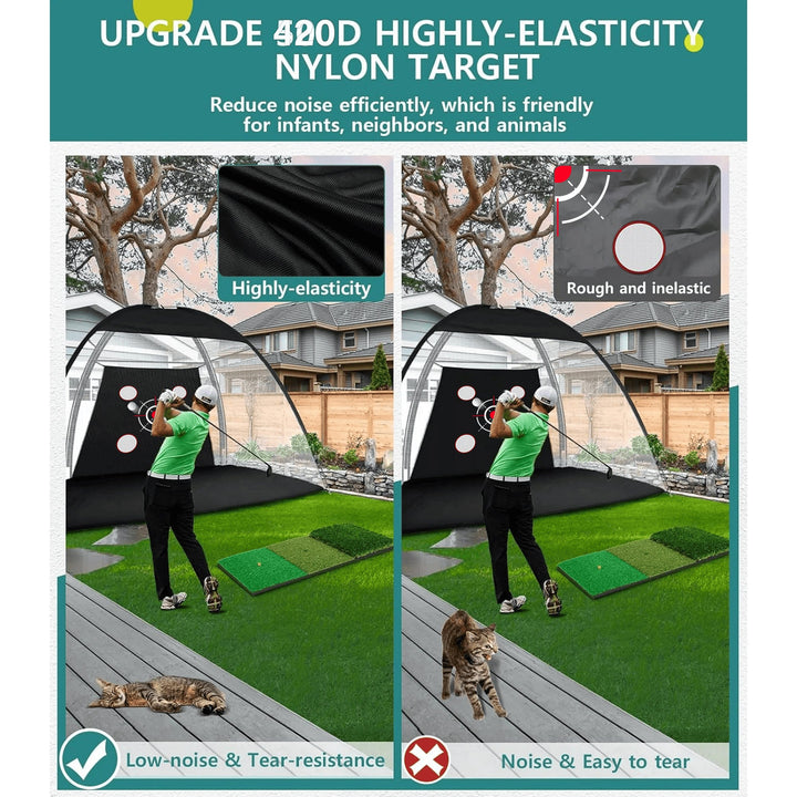 10x7FT Golf Practice Net with Mat and Target – Backyard Driving and Chipping Aid