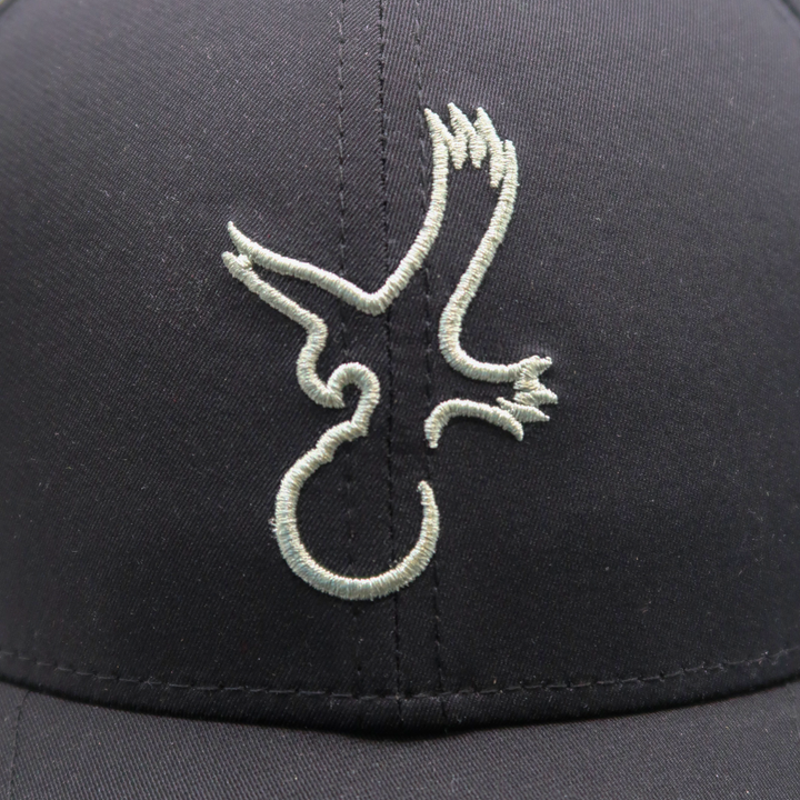 Black/Grey Eagle Performance Hat Closeup.