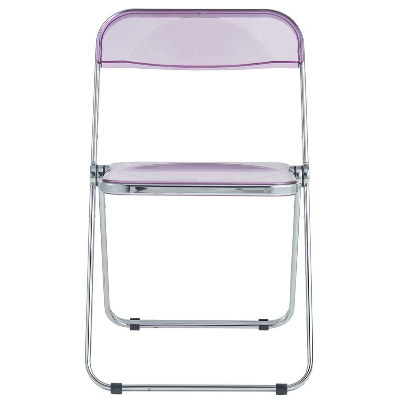 LeisureMod Lawrence Acrylic Folding Chair with Metal Frame Magenta Front View.