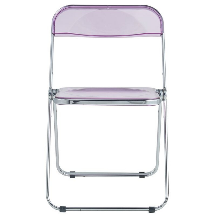LeisureMod Lawrence Acrylic Folding Chair with Metal Frame Magenta Front View.