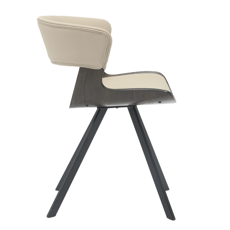 LeisureMod Wooden Dining Chair Modern Style Nymia Collection Walnut Glazed Color in Light Taupe Side View