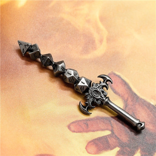 Dice Sword Silver 46mm x 9mm Trinket Novelty