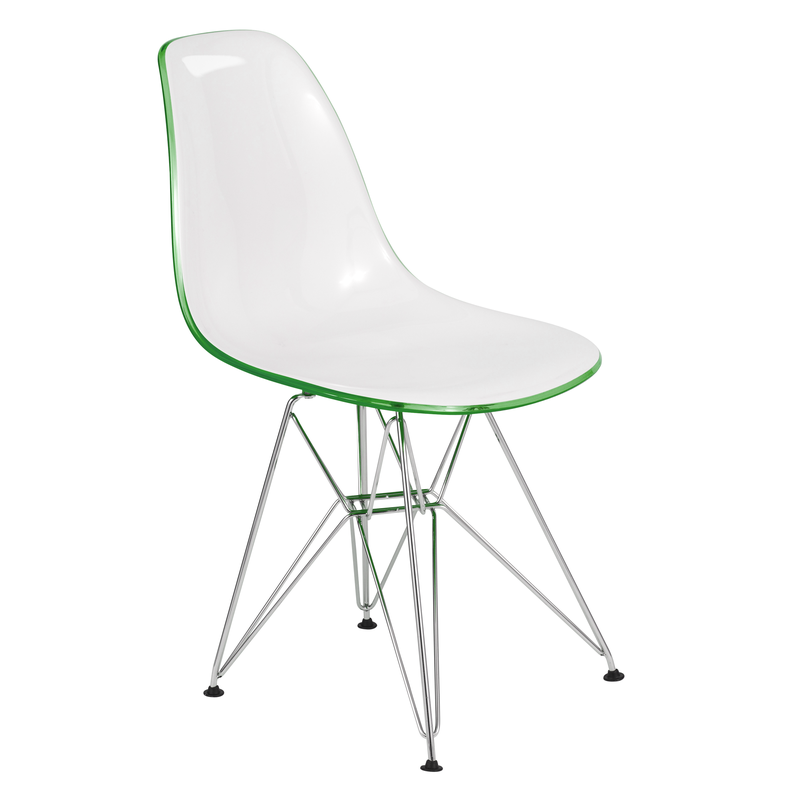 LeisureMod Cresco Molded 2-Tone Eiffel Side Chair in White Green