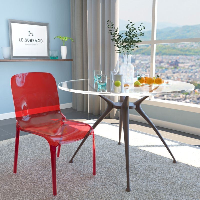 LeisureMod Murray Modern Dining Chair Red at Table.