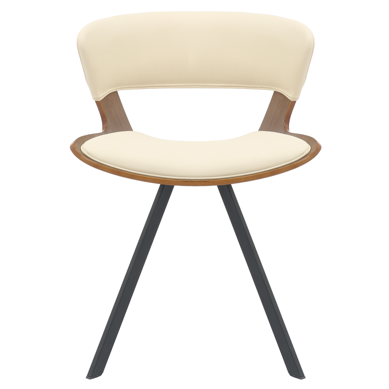 LeisureMod Wooden Dining Chair Modern style Nymia Collection Walnut Color in Beige Front View.