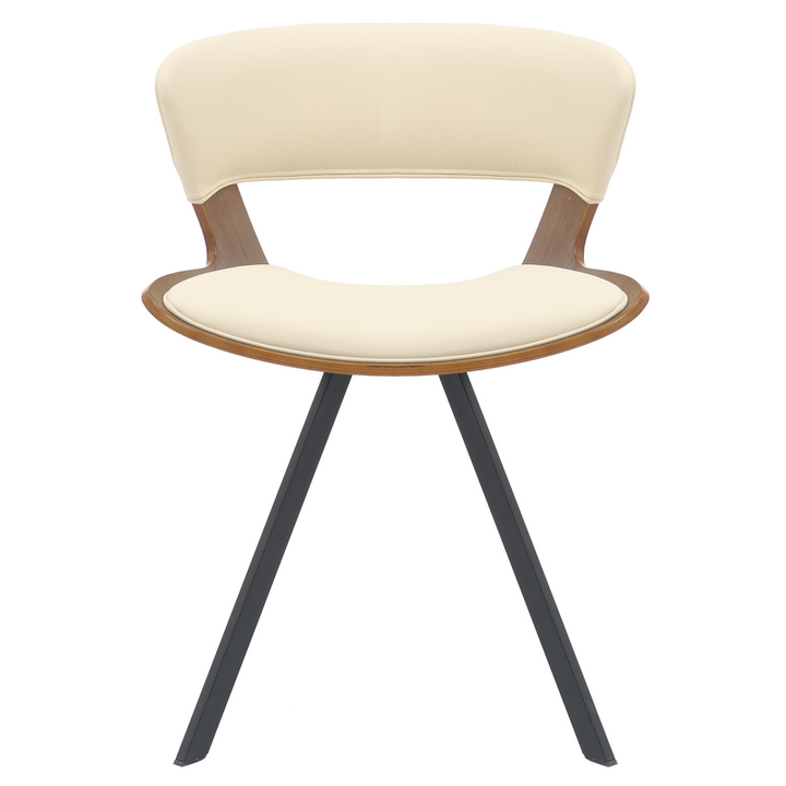 LeisureMod Wooden Dining Chair Modern style Nymia Collection Walnut Color in Beige Front View.