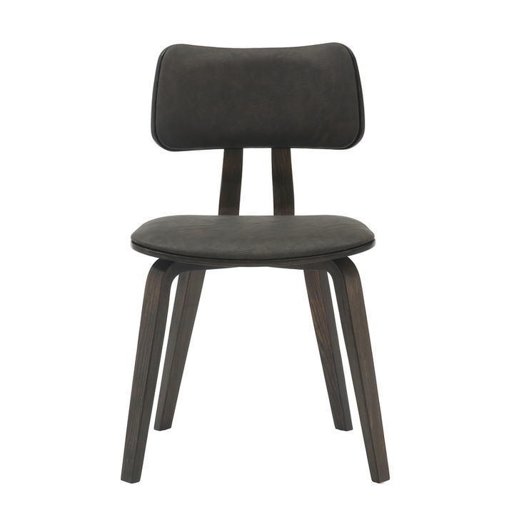 Modern Wooden Dining Chair with Dark Walnut Color Frame in Brown Clivo Collection Front View.