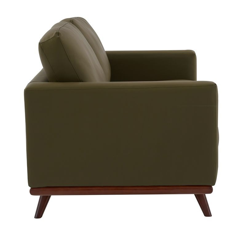 LeisureMod Chester Modern Faux Leather Loveseat Chair in Green Leather Side View.