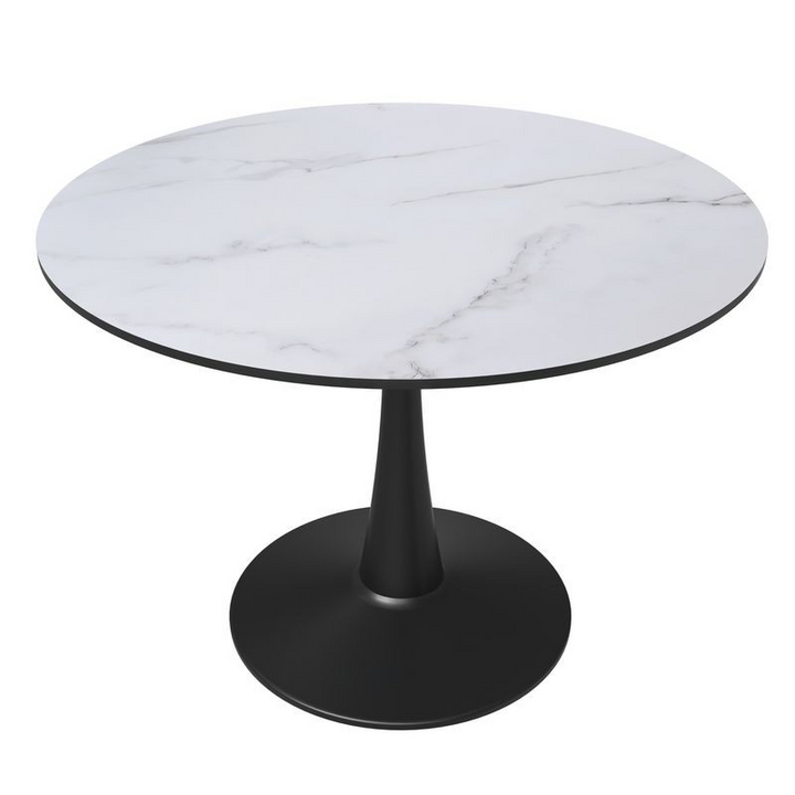 Leisuremod Bristol 40" round Dining Table Black Base with Marbled MDF Top White
