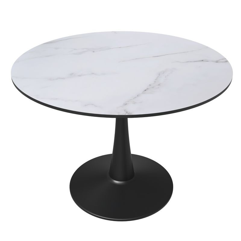 Leisuremod Bristol 40" round Dining Table Black Base with Marbled MDF Top White