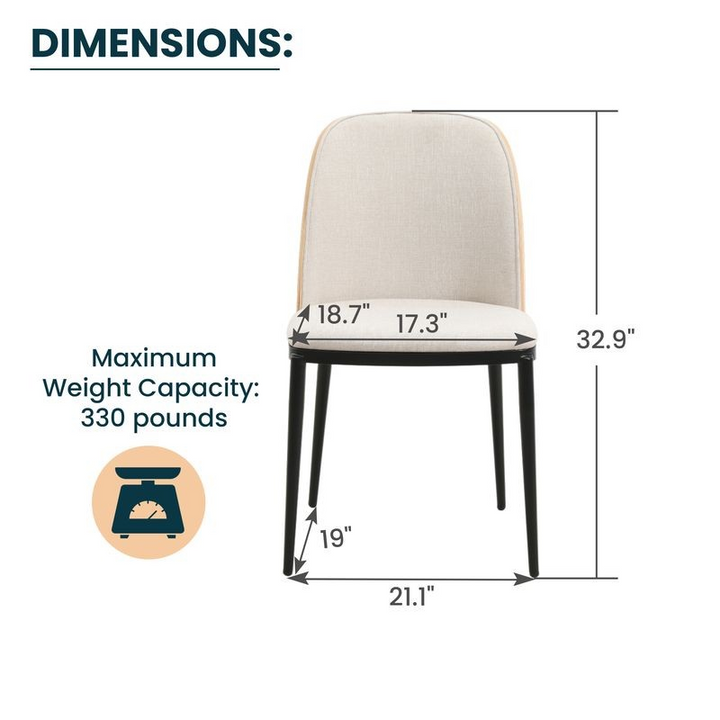 Chair with dimensions labeled on a white background.