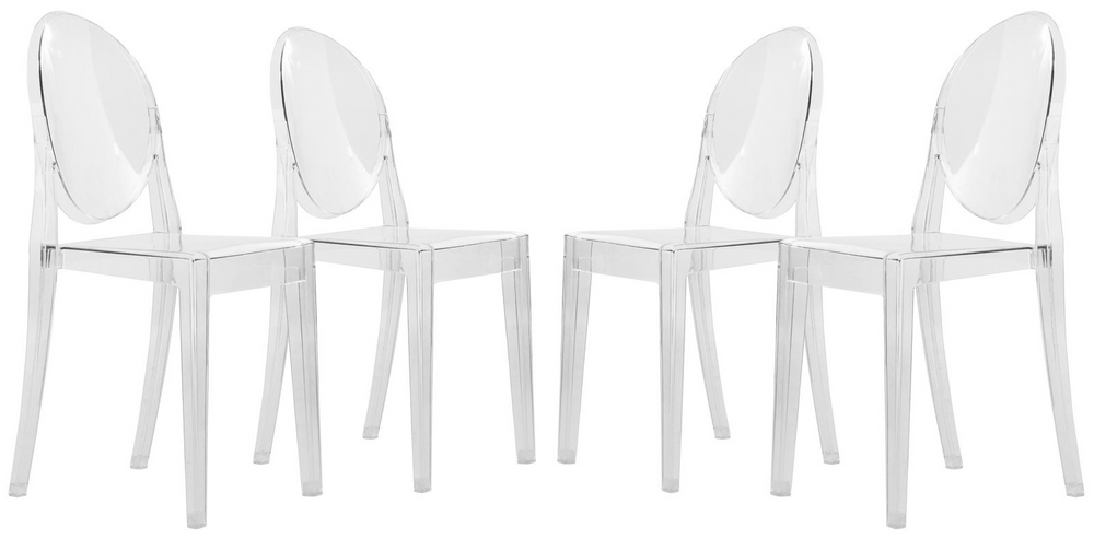 LeisureMod Marion Transparent Acrylic Modern Chair, Set of 4 Together.