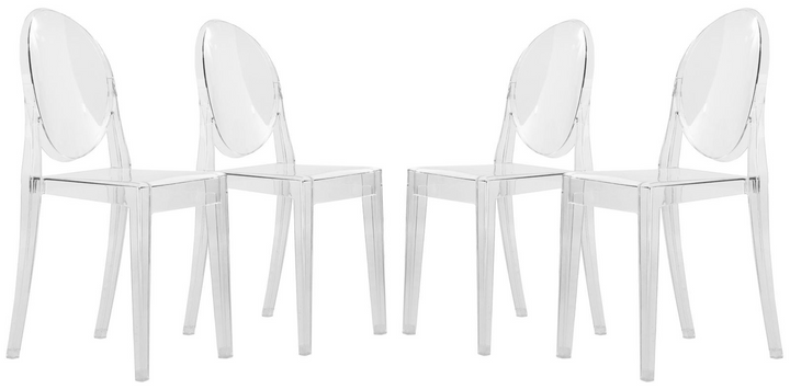 LeisureMod Marion Transparent Acrylic Modern Chair, Set of 4 Together.