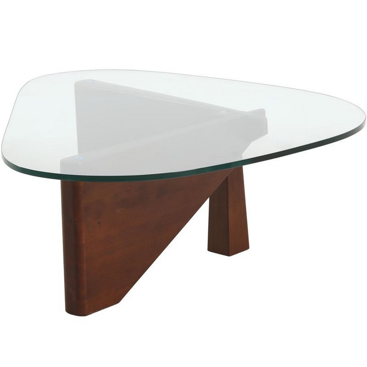 LeisureMod Imperial Triangle Coffee Table Dark Walnut Side View.