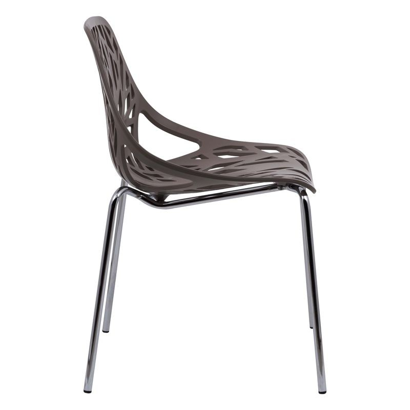 LeisureMod Modern Asbury Dining Chair w/ Chromed Legs Taupe Side View.