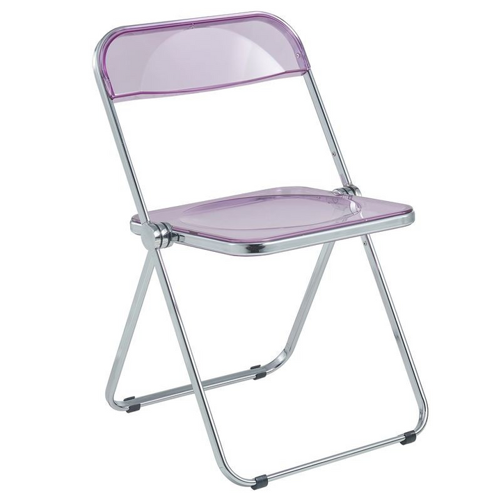 LeisureMod Lawrence Acrylic Folding Chair with Metal Frame Magenta