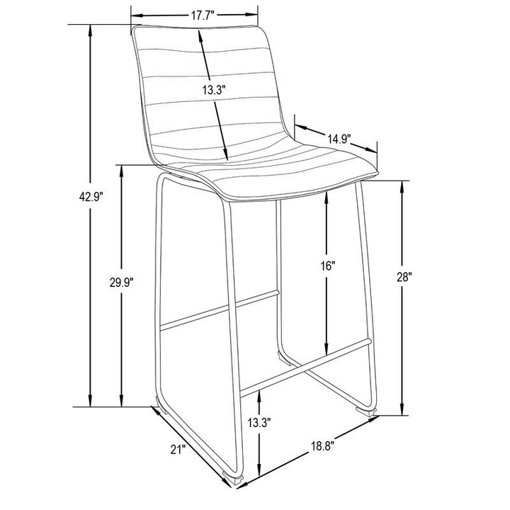 LeisureMod Brooklyn 29.9" Modern Leather Bar Stool with Black Iron Base and Footrest Dimensions.
