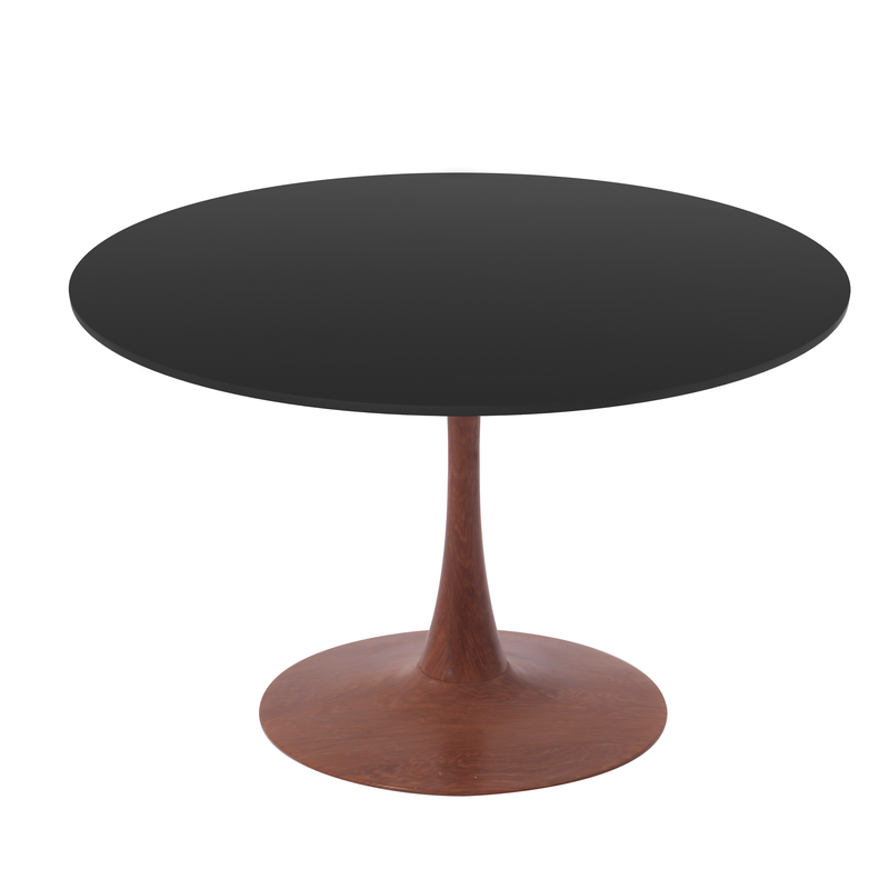 LeisureMod Bristol 40" Round Dining Table Wood Transfer Cherry Base with MDF Black Top