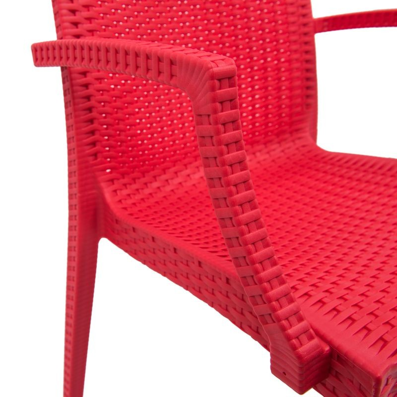 LeisureMod Weave Mace Indoor/Outdoor Chair (With Arms) Red Closeup.