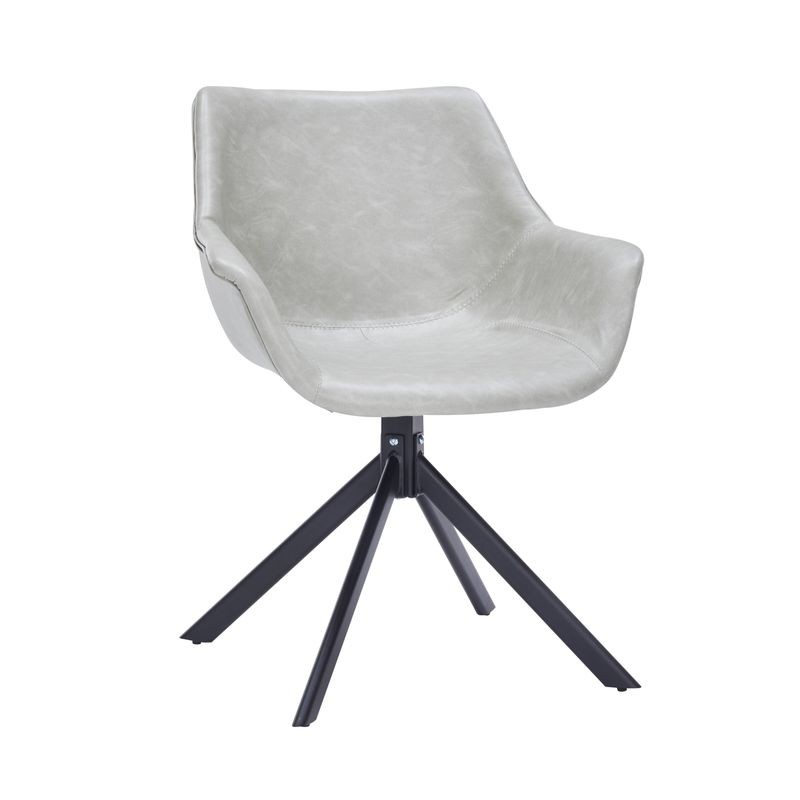 LeisureMod Markley Modern Leather Dining Swivel Armchair in Light Grey Front View.