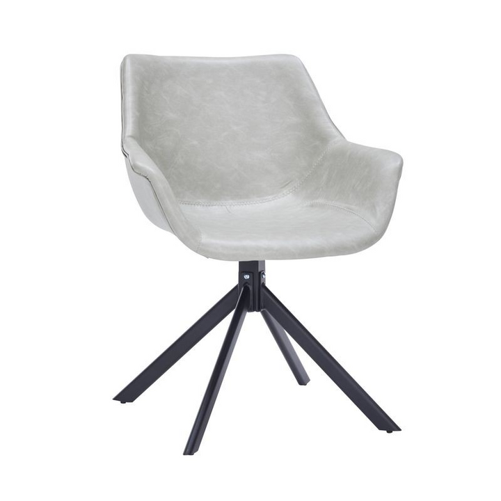 LeisureMod Markley Modern Leather Dining Swivel Armchair in Light Grey Front View.
