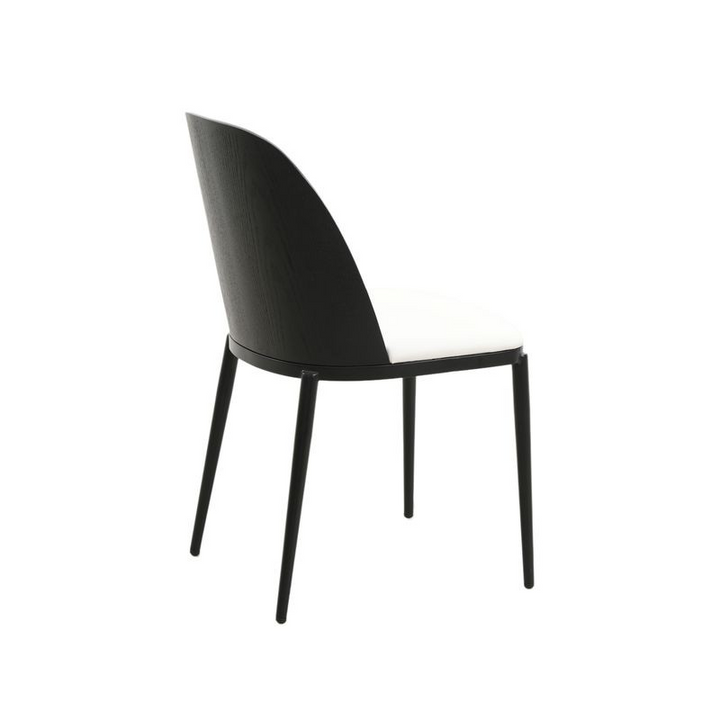 LeisureMod Tule Mid-Century Modern Dining Side Chair with Leather Seat and Powder-Coated Steel Frame Black/White Back View.
