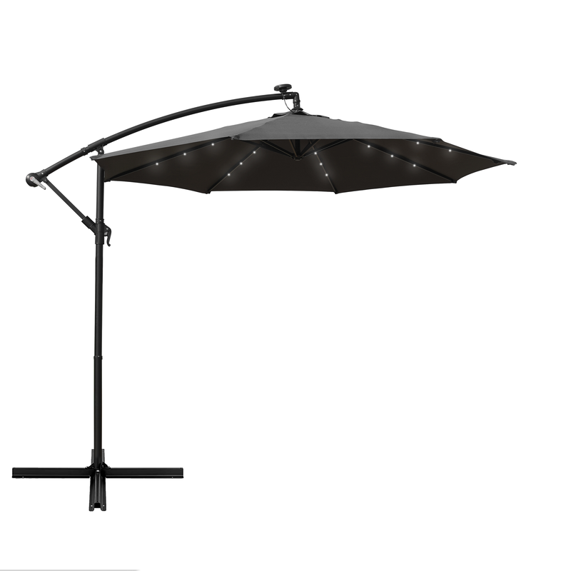 LeisureMod Willry Modern Outdoor 10 Ft Offset Cantilever Hanging Patio Umbrella with Solar Powered LED Gray