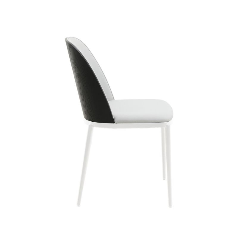 LeisureMod Tule Mid-Century Modern Dining Side Chair with Velvet Seat and White Powder-Coated Steel Frame Black/Platinum Blue Side View.