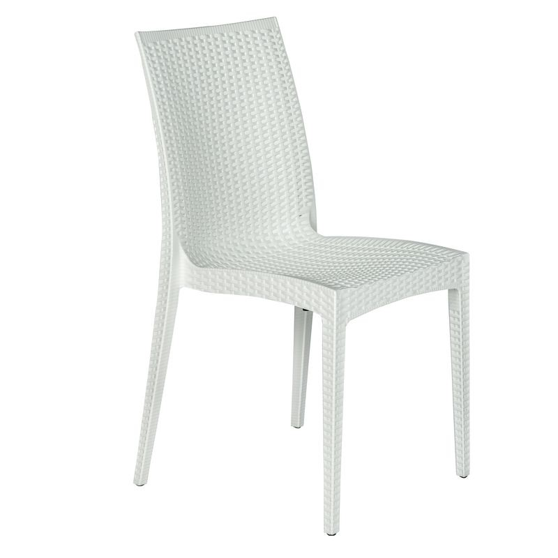 LeisureMod Weave Mace Indoor/Outdoor Dining Chair (Armless) White.